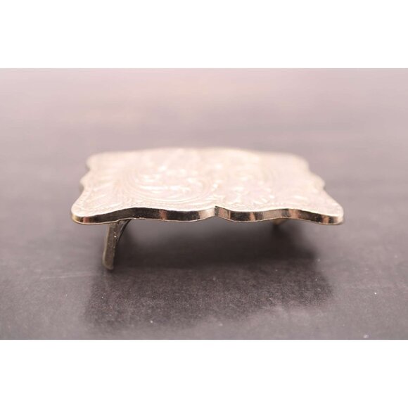 Western Scroll Ornate Belt Buckle Silver Tone Floral Embossed Rope Edge Vintage - Picture 7 of 7